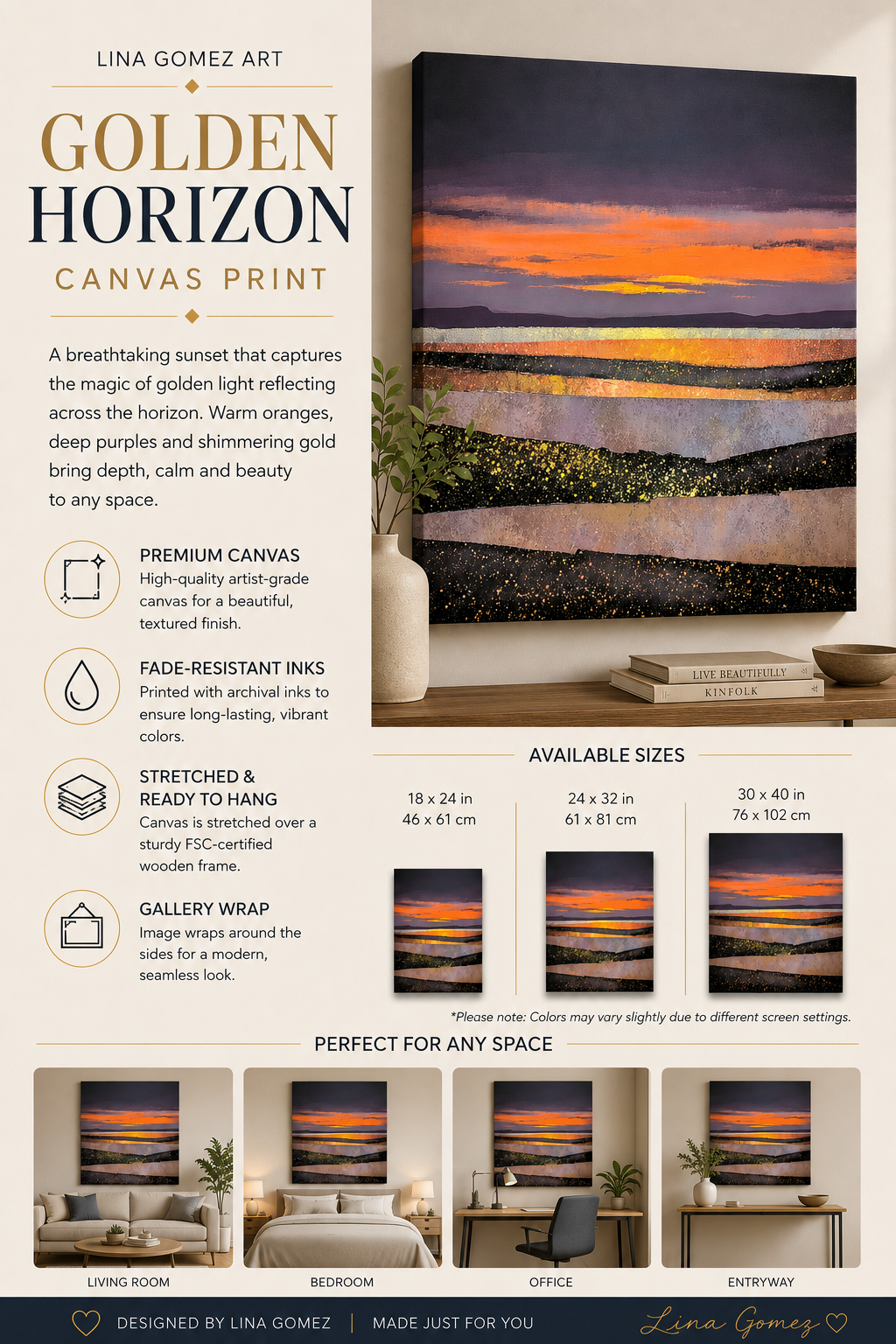 Golden Horizon - Coastal Canvas Print
