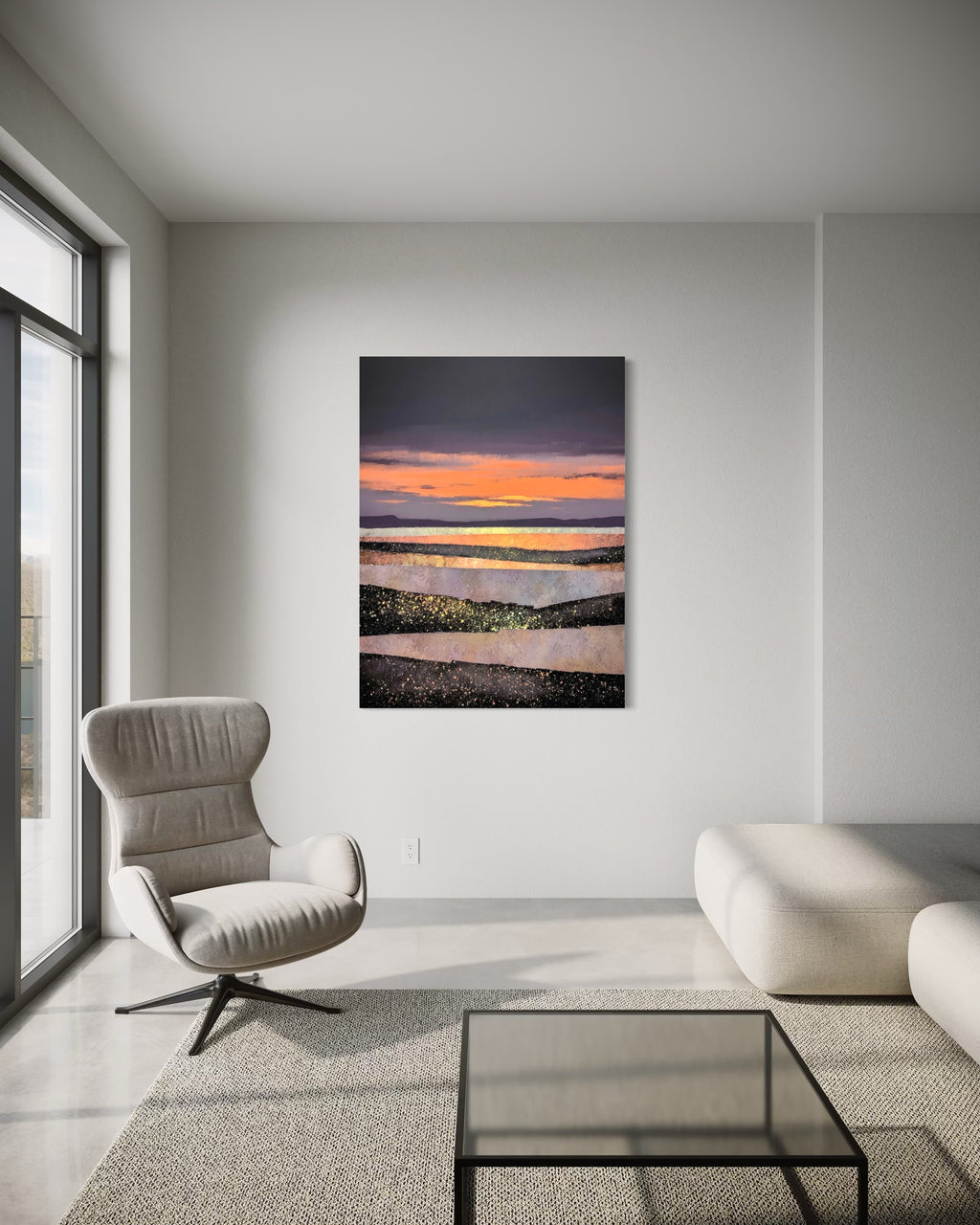 Golden Horizon I - Coastal Ocean Fine Art Print by Lina Gomez