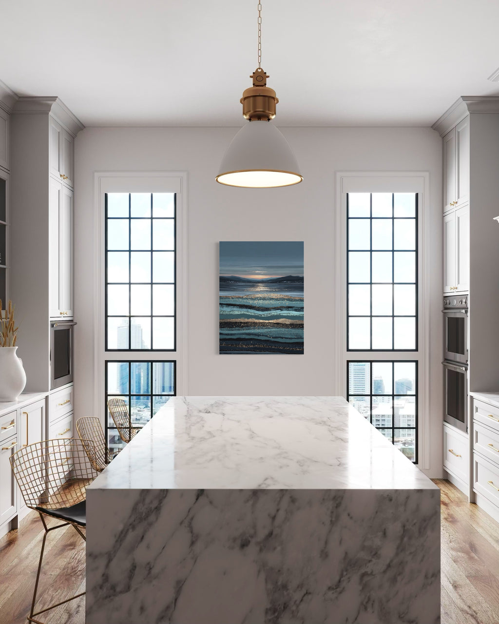 Golden Horizon - Coastal Ocean Fine Art Print by Lina Gomez