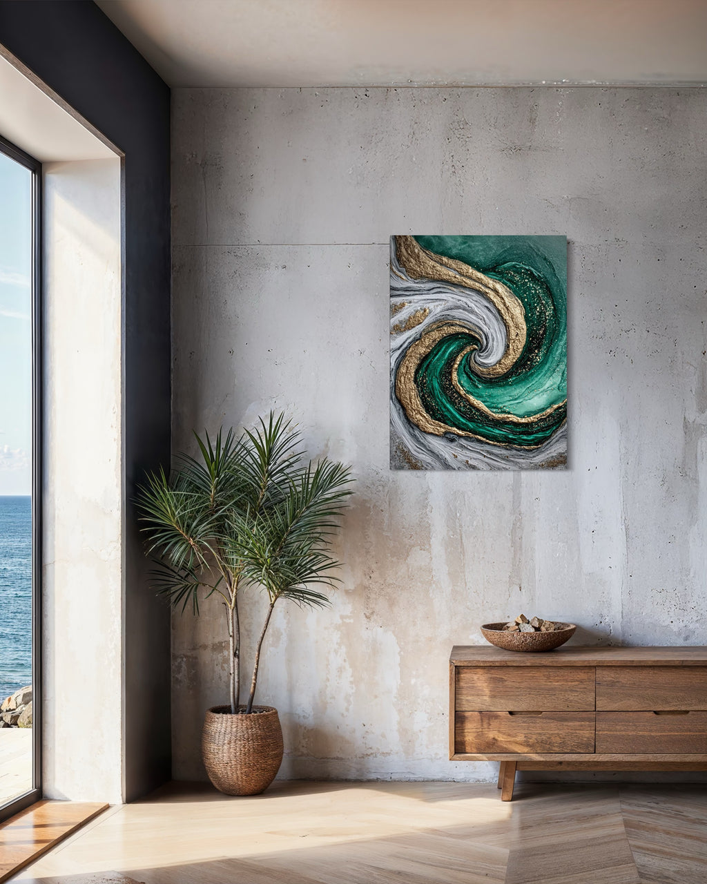 Emerald Current I - Coastal Canvas Print by Lina Gomez