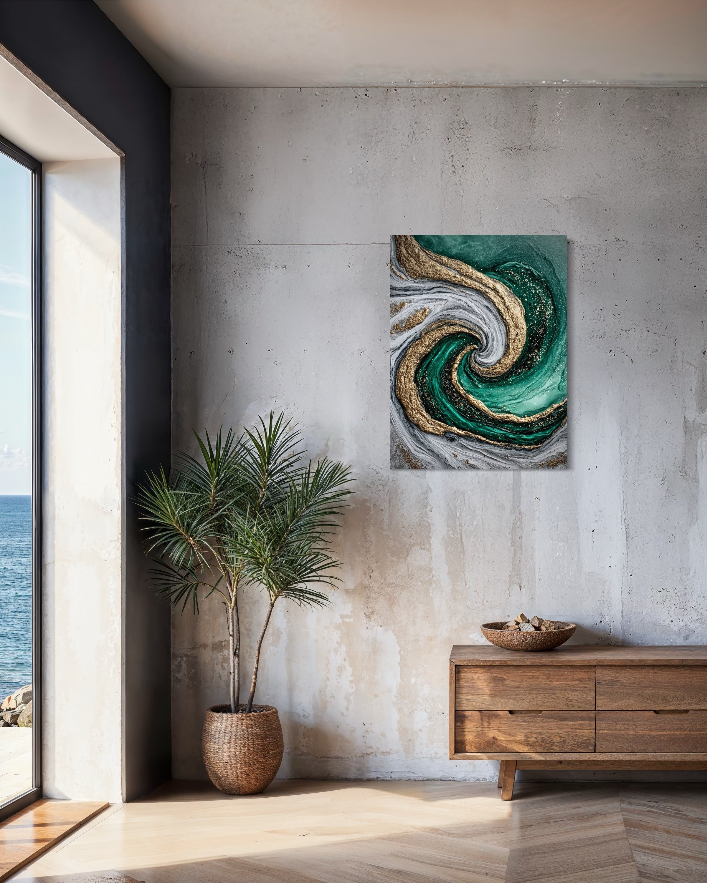 Emerald Current I - Coastal Canvas Print by Lina Gomez