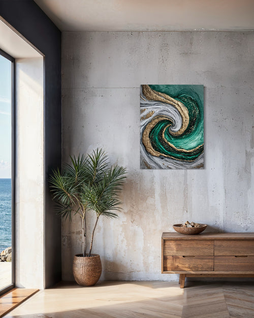 Emerald Current I - Coastal Canvas Print by Lina Gomez
