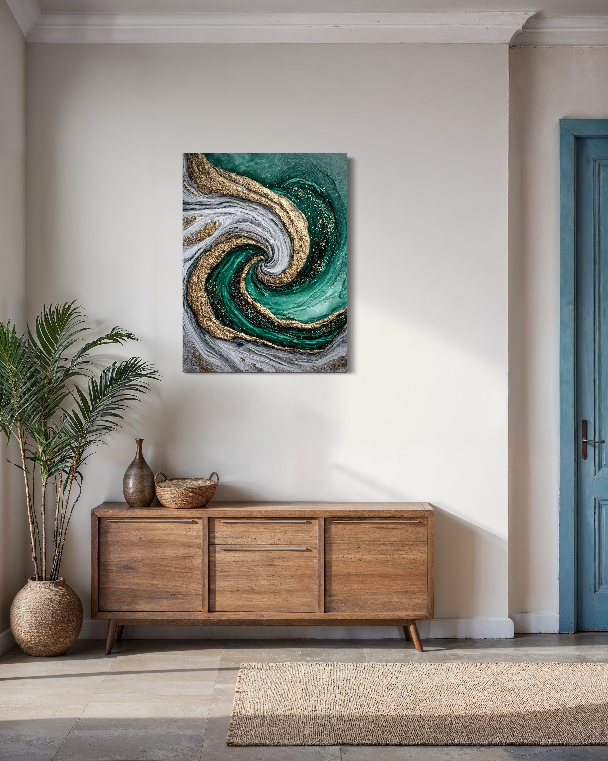 Emerald Current I - Coastal Canvas Print by Lina Gomez