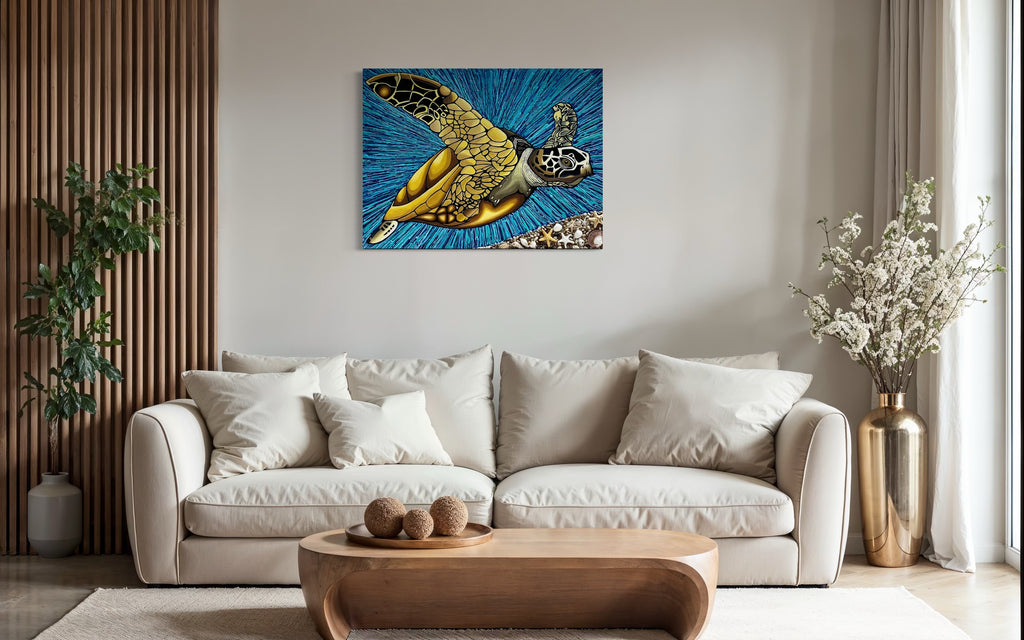 Ancient Grace I - Sea Turtle Coastal Fine Art Print by Lina Gomez