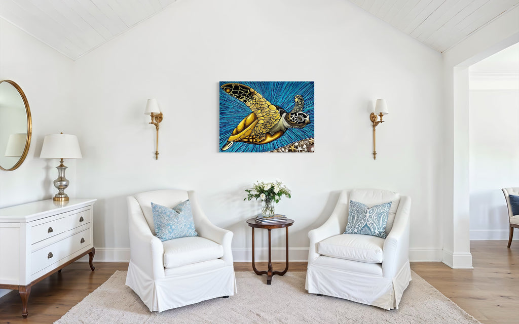 Ancient Grace I - Sea Turtle Coastal Fine Art Print by Lina Gomez