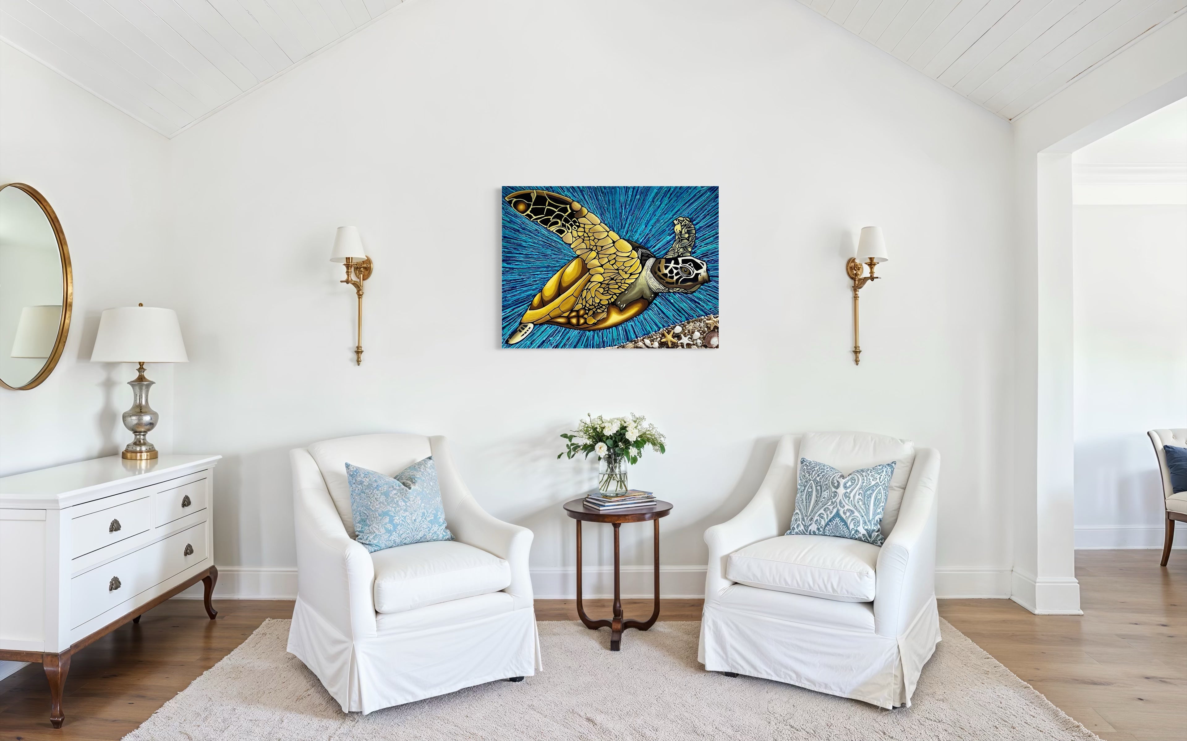 Ancient Grace I - Sea Turtle Coastal Fine Art Print by Lina Gomez