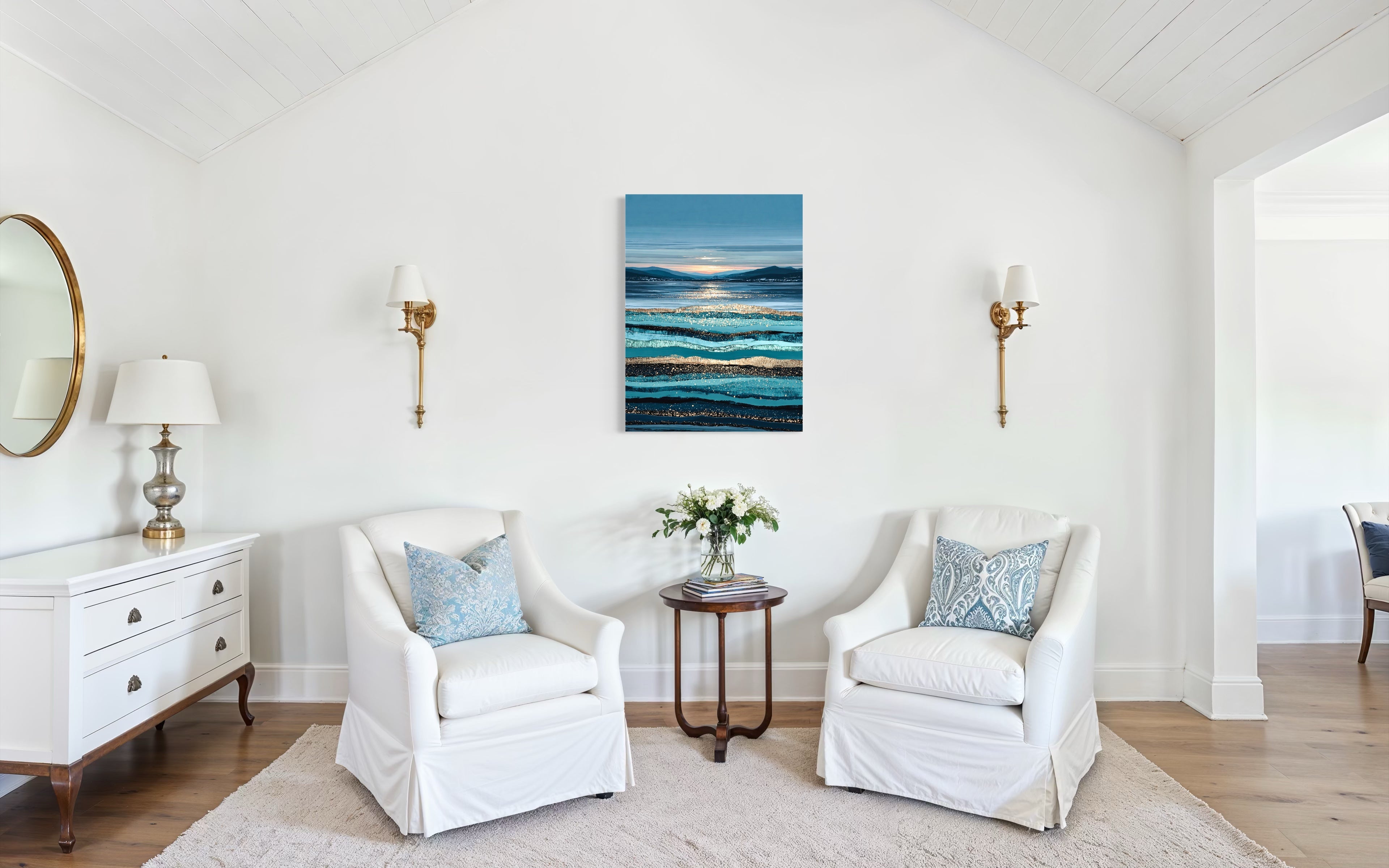 Golden Horizon - Coastal Ocean Fine Art Print by Lina Gomez