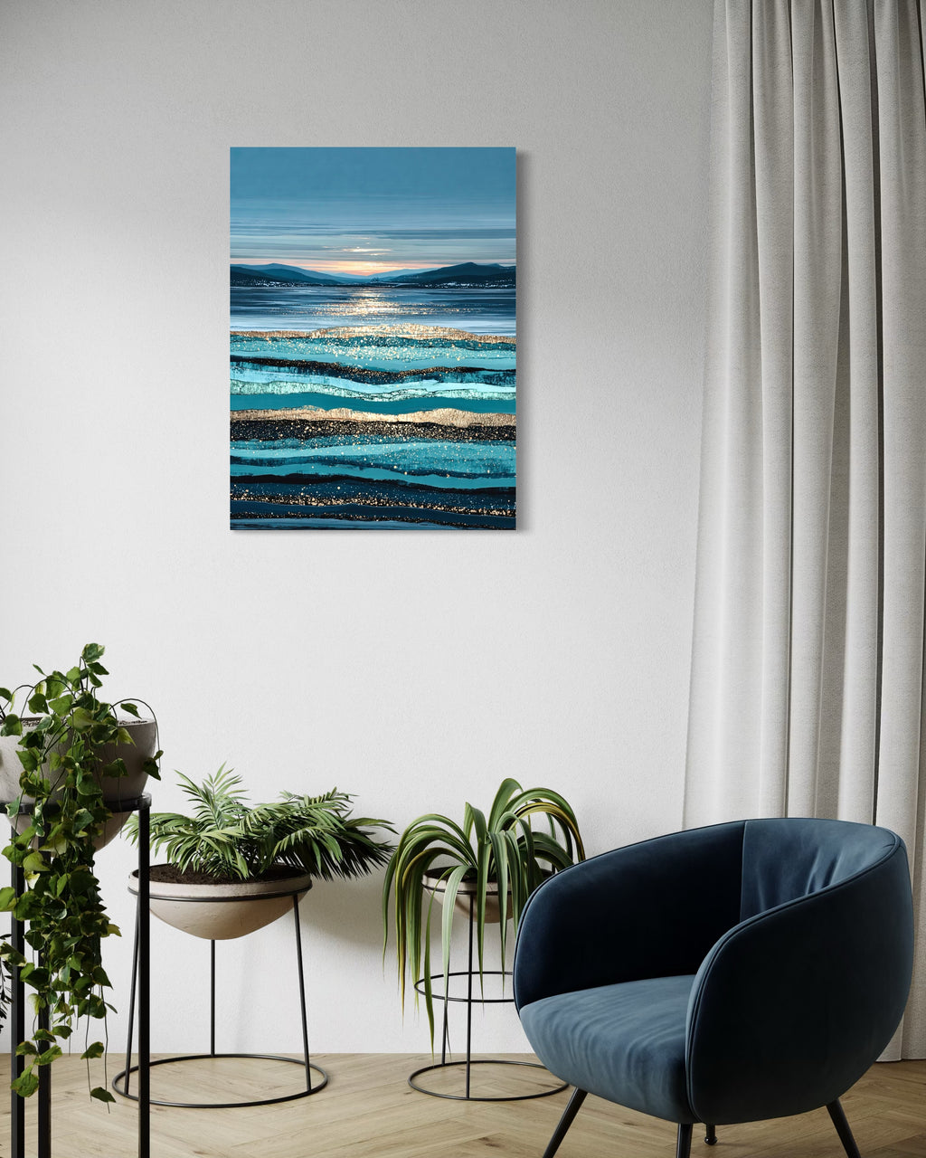 Golden Horizon - Coastal Ocean Fine Art Print by Lina Gomez