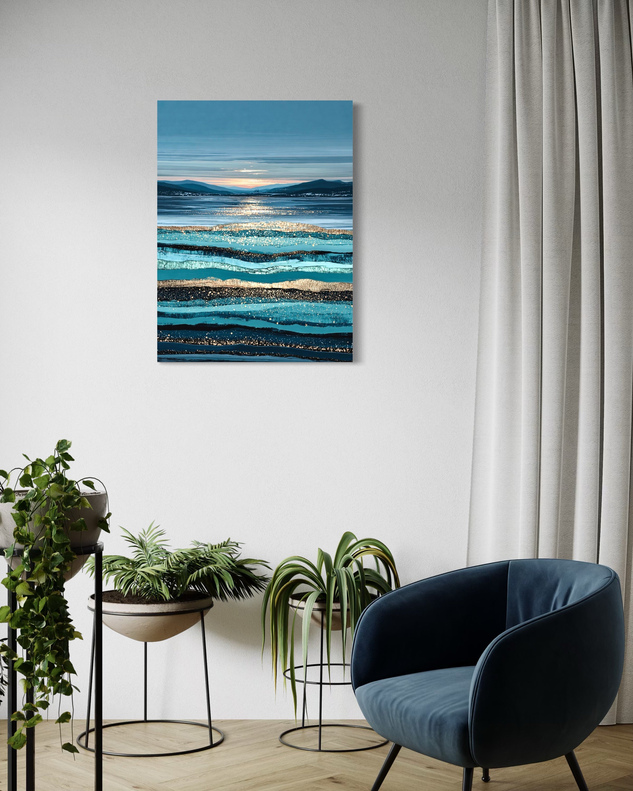 Golden Horizon - Coastal Ocean Fine Art Print by Lina Gomez