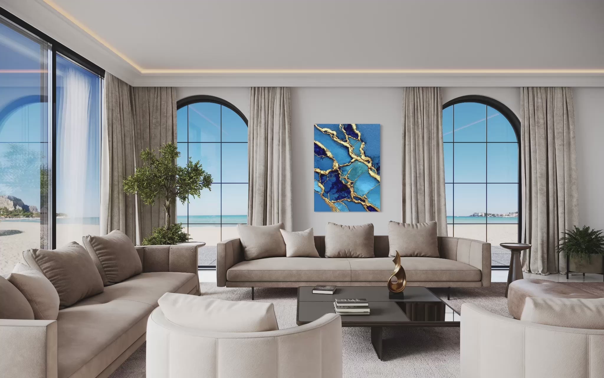 Golden Flow I - Coastal Ocean Fine Art Print by Lina Gomez